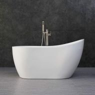 WOODBRIDGE Acrylic Freestanding Contemporary Soaking Tub with Brushed Nickel Overflow and Drain, B-0006 / BTA1507, 54