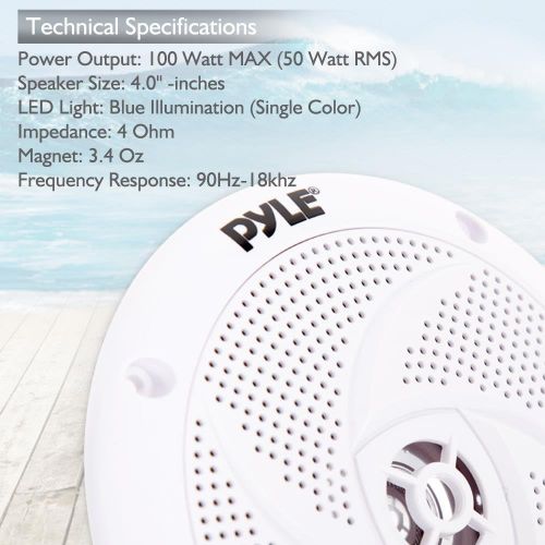  [아마존베스트]Low-Profile Waterproof Marine Speakers - 240W 6.5 Inch 2 Way 1 Pair Slim Style Waterproof Weather Resistant Outdoor Audio Stereo Sound System w/Blue Illuminating LED Lights - Pyle
