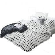 CLOTHKNOW Grid Duvet Cover Sets Queen/Full White Black Bedding Sets for Boys Checkered 100 Cotton Set of 3-1 Duvet Cover Zipper Closure 2 Envelope Pillow Shams Standard NO Comforte