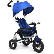 [아마존베스트]Costzon Baby Tricycle, 6-in-1 Foldable Steer Stroller, Learning Bike w/Detachable Guardrail, Adjustable Canopy, Safety Harness, Folding Pedal, Storage Bag, Brake, Shock Absorption