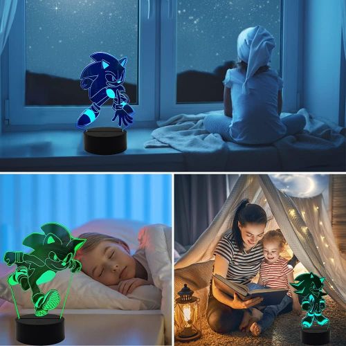  [아마존베스트]AIRUEEK 3 Pack Sonic The Hedgehog Night Light, 3D Anime Table Lamp with Remote Control Kids Bedroom Decoration, Creative Lighting for Kids and Sonic The Hedgehog Fans