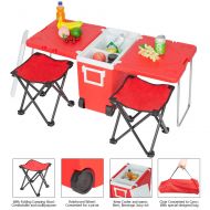 Folding ZOFFYAL Rolling Cooler Picnic Camping Outdoor with Table & 2 Chairs