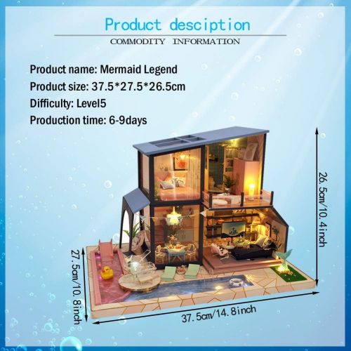  WYD European Style Villa Model Modern Building DIY Assembling Doll House Kit Wooden Miniature Dollhouse Kits Music House Gift with Swimming Pool and Piano (Legend of Mermaid)