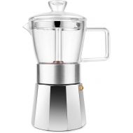 GEESTA Moka Pot Premium Crystal Glass-Top Stovetop Espresso Moka Pot - 6 cup - Coffee Maker, 240ml/8.5oz/6 cup (espresso cup=40ml) Coffee Lover Gifts Ideas
