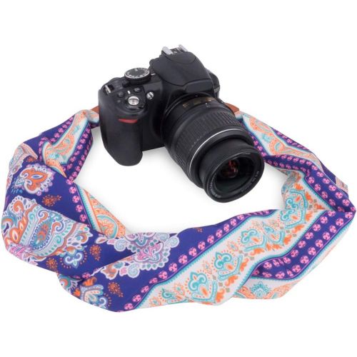  Wolven Soft Scarf Camera Neck Shoulder Strap Belt Compatible with All DSLR/SLR/Digital Camera (DC) / Instant Camera Etc, Purple FloralPattern