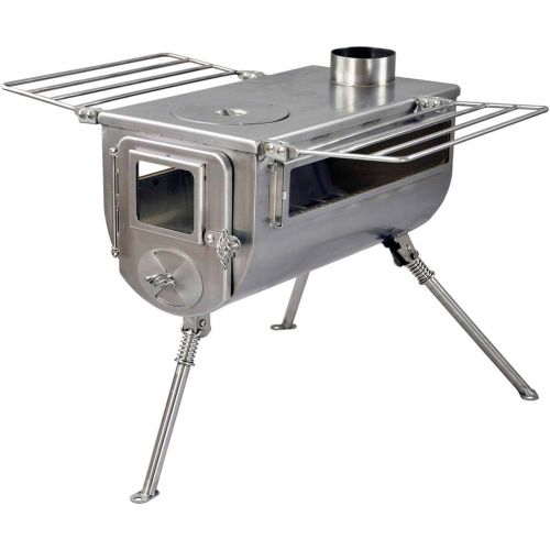  WINNERWELL Woodlander Double-View Large Tent Stove Portable Wood Burning Tent Stove for Tents, Shelters, and Camping 1500 Cubic Inch Firebox Stainless Steel Construction Includes C