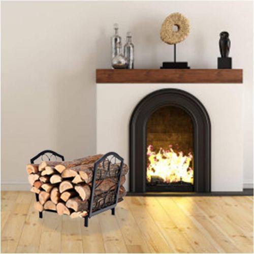  WMMING Vintage Fireplace Log Holder with Handles, Black Firewood Basket Rack, for Wood Stove Hearth Log Carrier Kindling Indoor Outdoor Coal Solid and Practical