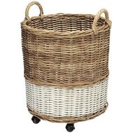 Kouboo KOUBOO 1060067 Round Two-Tone Rolling Wicker Basket and Planter with Caster Wheels, 18.5 x 18.5 x 23.75
