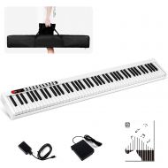 [아마존베스트]Vangoa VGD881 Piano Keyboard 88 Keys, Portable Touch Sensitive Electronic Keyboard Piano Rechargeable with Wireless Connection, Padded Handbag, Power Supply and Sustain Pedal, Whit