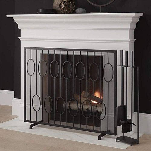  FOLDING Fireplace Screen Fireplace Screen Single Panel, Black Nice Looking Fireplace Mesh Screen Curtain with Legs, Baby Safety Metal Flame Ember Fence for Wood Burner/Stove/ Gas Fire Ensu