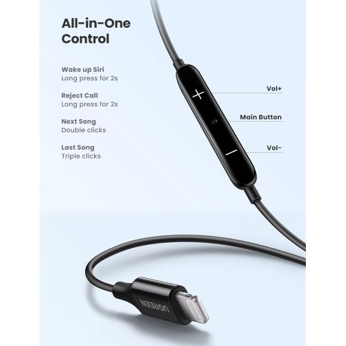  [아마존베스트]UGREEN Lightning Headphones with MFi-Certified Microphone Earphones Compatible with iPhone 12, 12 Mini, 12 Pro, 12 Pro Max, 11Pro, SE 2020, XS, XR