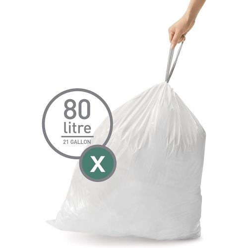 심플휴먼 simplehuman Code X Custom Fit Drawstring Trash Bags in Dispenser Packs, 80 Liter / 21.1 Gallon, White ? 60 Liners