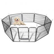 Festnight 24” Dog Playpen Heavy Duty 8 Panel Iron Wire Foldable Pet Run Kennel Cage House with Sidewalls Fence Barrier for Indoor and Outdoor