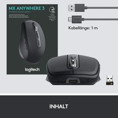 로지텍 [아마존베스트]Logitech MX Anywhere 3 Compact, Powerful Mouse - Wireless, Magnetic Scrolling, Ergonomic, Customizable Buttons, USB-C, Bluetooth, Apple Mac, iPad, Windows PC, Linux, Chrome - GRAPH