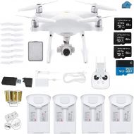 DJI Phantom 4 PRO Quadcopter Drone with 1-inch 20MP 4K Camera KIT + 4 Total DJI Batteries + 3 64GB Micro SDXC Cards + Card Reader 3.0 + Snap on Prop Guards + Range Extender + Charg