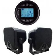 Herdio 4 Inches Mp3 USB AM FM Compatible Weather-Proof Marine & UTV Gauge Bluetooth Stereo Radio + 4 Inches Marine Surface Mount Box Speakers(Black)
