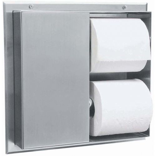 Bobrick 386 304 Stainless Steel Partition-Mounted Multi-Roll Toilet Tissue Dispenser with 2 Toilet Compartments, Satin Finish, 13-1/4 Width x 10-9/16 Height