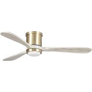 Parrot Uncle Low Profile Ceiling Fan with Remote Modern Bedroom Ceiling Fan with LED Light Flush Mount, 52 Inch, Pale Gold