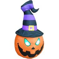 BZB Goods 4 Foot Tall Lighted Halloween Inflatable Pumpkin with Witch Hat LED Lights Decor Outdoor Indoor Holiday Decorations, Blow up Lighted Yard Decor, Giant Lawn Inflatables Ho