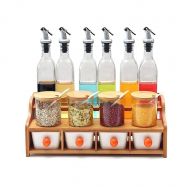 GLMAMK Spice Rack Wooden,Glass Spice Jars,Multi-layer Seasoning Box ，Vinegar Soy Sauce Wine Bottle Set Kitchen Storage