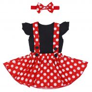 FYMNSI Baby Girls 1st Birthday Cake Smash Minnie Costume Polka Dots Outfits Romper+Overall Suspender Skirt+Headband