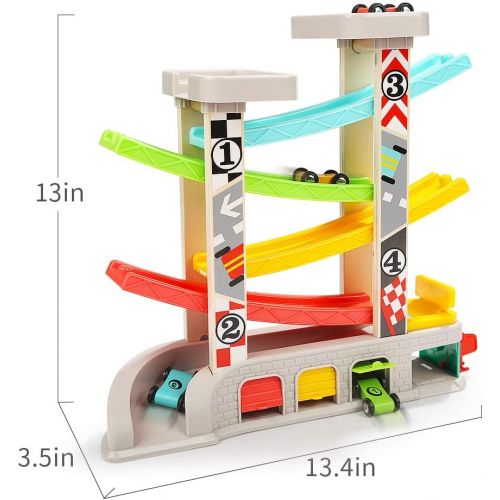  TOP BRIGHT Toddler Toys Race Track Car Gifts for 1 2 3 Year Old Boys - with Wooden Car Ramp, Parking Lot & Gas Station