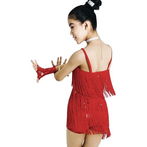  MiDee Latin Dance Diagonal-Neck Sequins Fringed Skating Costume Dress