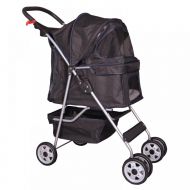 BestPet Black 4 Wheels Pet Stroller Cat Dog Cage Stroller Travel Folding Carrier 04T