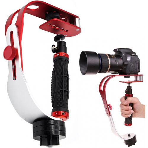  [아마존베스트]AFUNTA Pro Handheld Video DSLR Camera Stabilizer Steady Compatible GoPro Cannon Nikon Sony Camera Cam Camcorder DV Smartphone up to 2.1 lbs with Smooth Pro Steady Glide -Red/Silver