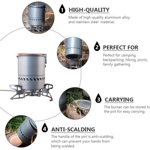  BESPORTBLE Camping Stove Portable Wood Stove Pot Stainless Steel Burning Stove Pot Set for Outdoor Backpacking Hiking Traveling Picnic BBQ