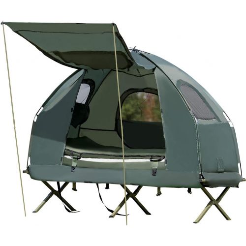  [아마존베스트]Tangkula 1-Person Tent Cot, Foldable Camping Tent with Air Mattress and Sleeping Bag, Elevated Camping Tent with Carry Bag, Portable Camping Tent Cot for Outdoor Hiking, Camping &