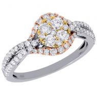 Jewelry For Less ATL 14K Tri Color Gold Round Cut Diamond Swirl Flower Style Center Engagement Ring 0.88 Cttw