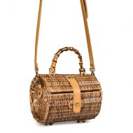 YUANLIFANG Rattan Bag Handmade Woven Wooden Handle Vintage Shoulder Bag Summer Clutch Handbag for Women