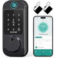 WiFi Keyless Front Door Lock: SMONET Fingerprint Entry Smart Locks, App Remote Control for Rental, Digital Keypad Bluetooth Deadbolt Lock with Alexa Auto Lock Notification Code Fob for Home, Black