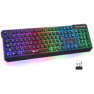 KLIM Chroma Wireless Gaming Keyboard RGB New 2022 Version - Long-Lasting Rechargeable Battery - Quick and Quiet Typing - Water Resistant Backlit Wireless Keyboard for PC PS5 PS4 Xb