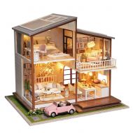 Briskreen Diy Dollhouse Kit Miniature With Furniture，Big villa luxury wooden Dollhouse Leichte Zeit With Led Light and Music， Creative Room Perfect DIY Gift For Friends,Lovers And Families W