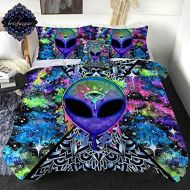 [아마존베스트]Sleepwish Trippy Alien by Brizbazaar Comforter Set 4 Pieces Colorful Tie Dye Bedding Sets with 3D Psychedelic Outer Space Pattern Alien Abstract Reversible Comforter for Boys Men (Twin)