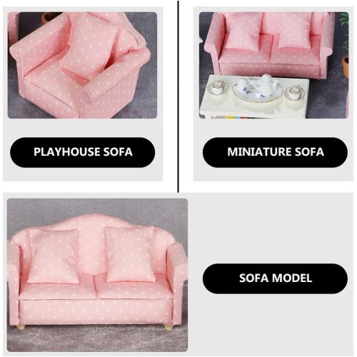  Amosfun 3pcs Dollhouse Couch Pink Sofa 1/12 Miniatures Dollhouse Furnishings Sofa Kit with Pillow Miniature Toys Couch Chairs for Living Room