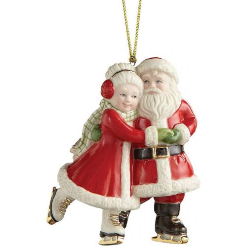 레녹스 Lenox Ice Skating Santa and Mrs. Claus Ornament, 0.60 LB, Red & Green