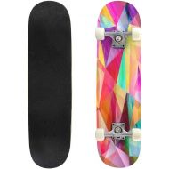 TOEGDNPK Skateboards for Beginners Teens Adults Beautiful Colorful Abstract with Triangles 31 X 8 Complete Standard Skate Board, Outdoor Sports Maple Double Kick Concave Skateboard