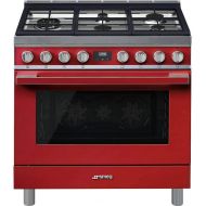 Smeg Portofino CPF36UGMR 36x 25, 4.5 cu. ft. Oven Freestanding Pro-Style Dual Fuel Range, Red