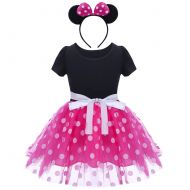 IWEMEK Baby Girl Polka Dot Cosplay Birthday Princess Dress up Fancy Halloween Ballet Costume Dance Gown with Mouse Ear Headband