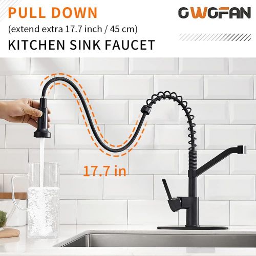  OWOFAN Kitchen Faucet Single Handle High Arc Matte Black Pull Out Kitchen Faucet, Single Level Stainless Steel Kitchen Sink Faucets with Pull Down Sprayer