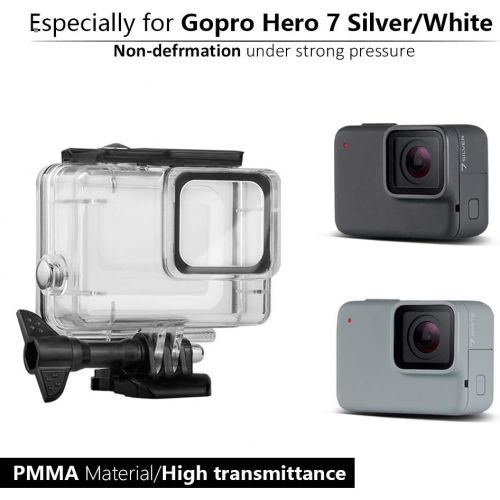 [아마존베스트]FINEST+ Waterproof Housing Shell for GoPro HERO7 White/Silver Diving Protective Housing Case 45m with Anti Fog and Bracket Accessories for Go Pro Hero 7 White/Silver Action Camera