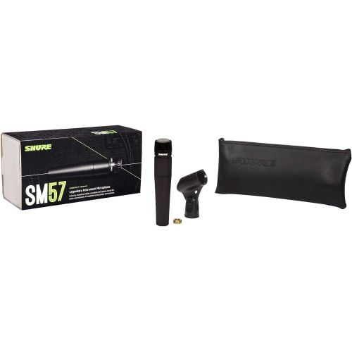  Shure SM57-LCE Cardioid Dynamic Instrument Microphone with Pneumatic Shock Mount, A25D Mic Clip, Storage Bag, 3-pin XLR Connector, No Cable Included (SM57-LC), Black