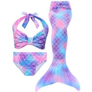AMENON Girls 4 Pcs Swimsuits Mermaid Tails for Swimming Mermaid Swimwear Princess Bathing Suit Bikini Set