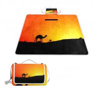 FunnyCustom Picnic Blanket Camel Desert Sunset Outdoor Blanket Portable Moisture Proof Picnic Mat for Beach Camping