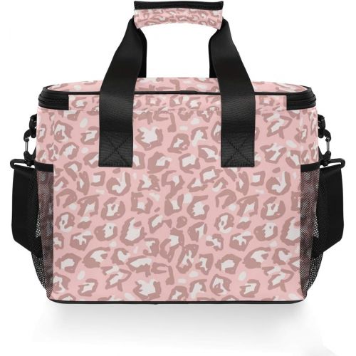  ALAZA Grunge Leopard Print Pink Large Cooler Lunch Bag, Waterproof Cooler Bag for Camping, Picnic, BBQ, Family Outdoor Activities