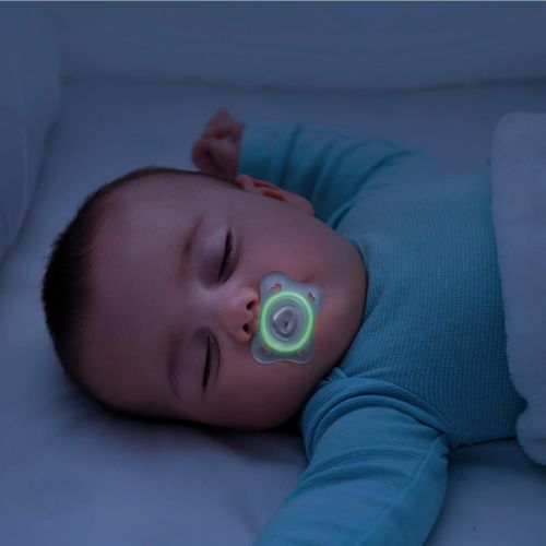치코 Chicco PhysioForma Silicone Mini Glow in The Dark Pacifier in Clear for Babies 2-6m, Orthodontic Nipple, BPA-Free, 2-Count in Sterilizing Case