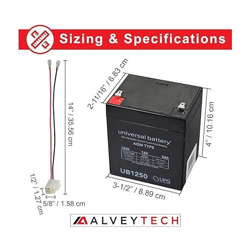  AlveyTech 12 Volt Battery Pack (5 Ah with Harness) - For the Razor Power Rider 360, 12V Replacement Rechargeable SLA AGM Batteries, Big Wheel, Electric Power Dirt Bike, Scooter, Mini Kids E-Bike Parts
